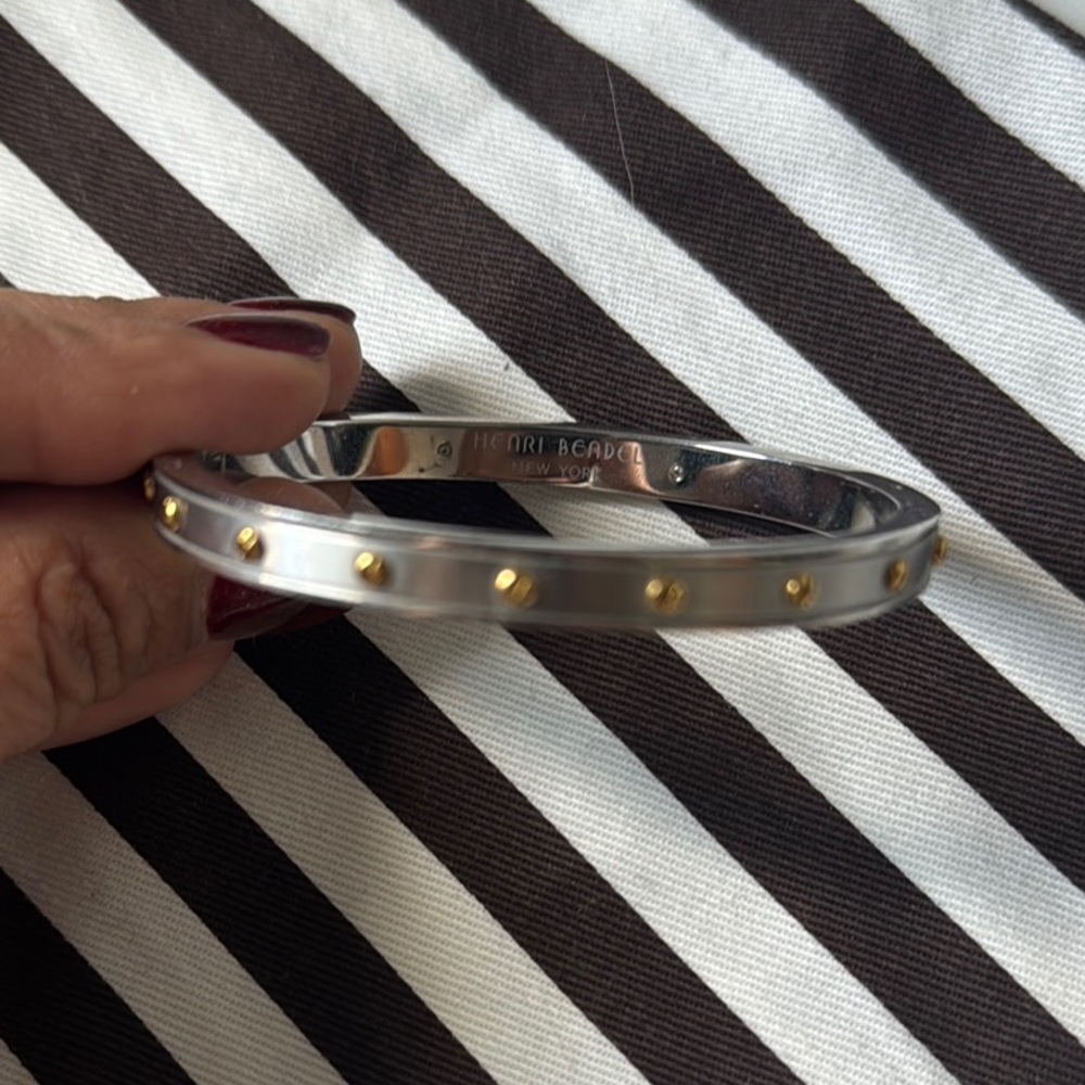 Henri Bendel Silver Bangle with Gold Studs